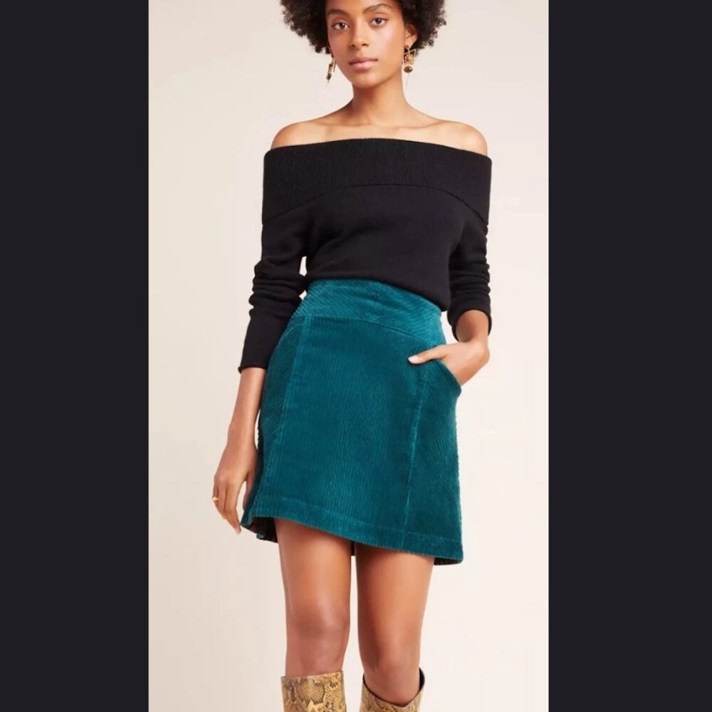 Maeve by Anthropologie Green Corduroy Skirt